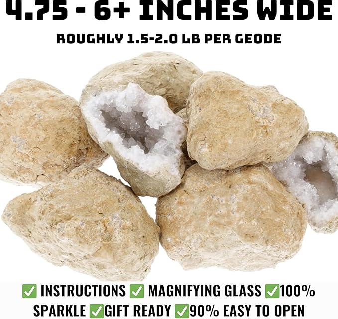 TRUENERGY Break Your Own Geodes Kit for Kids – 2 Jumbo Natural Crystal Geodes 5X Easier to Open, Magnifying Glass & Learning Guide – STEM Science Rock Kit – Gift-Ready
