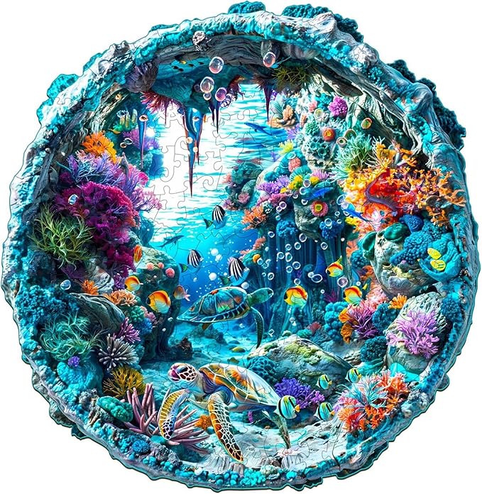 Wooden Puzzle for Adults-Wooden Puzzle Unique Shape Advanced 3D Seabed Wooden Jigsaw Puzzle for Adults,Best Gift,Wood Puzzles,Challenge Wooden Jigsaw Puzzle 17.3 * 17in 440pcs