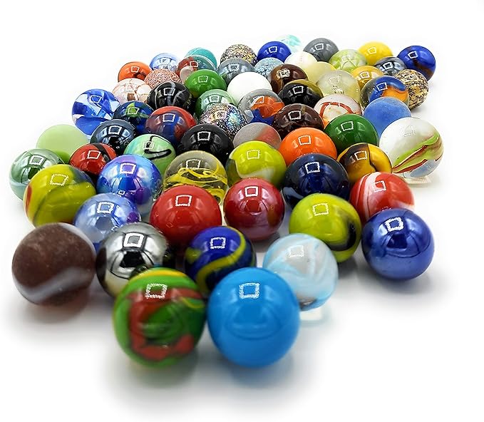 Glass Marbles for Kids - Large 1" Shooter Marbles Bulk for Collectables, Games and Home Decorations - Set of 50 Assorted Colors - Big Bag of Marble- Jugar a Las Canicas