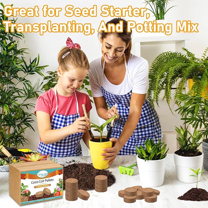 Legigo 50 PCS 40mm Coco Coir Pellets Potting Soil Mix- Compressed Coconut Coir Discs Seed Starting Soil Pellets, Coco Peat Soil Pods for Indoor & Outdoor Plants, Gardening Herbs Bonsai and Vegetables
