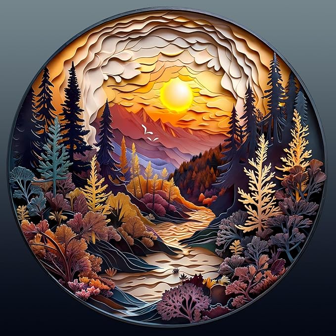 Wooden Puzzle for Adults-3D Sunset Forest Wooden Puzzle Unique Shape Advanced Animal Jigsaw Puzzle for Adults and Kids,Best Gift,Wood Puzzles,Challenge Wooden Jigsaw Puzzle 17.3 * 17.3in 455pcs