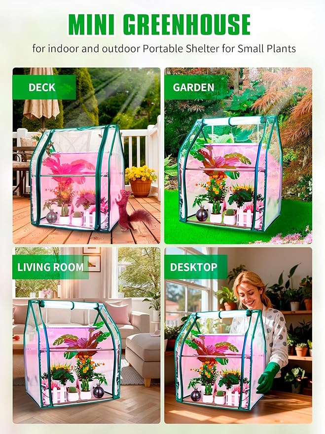 Mini Greenhouse Indoor, Mini Green House with Grow Light, 15W Full Spectrum Plant Lights & Timer for Seed Starter Tray, Indoor Outdoor Plants 24"x16"x20"