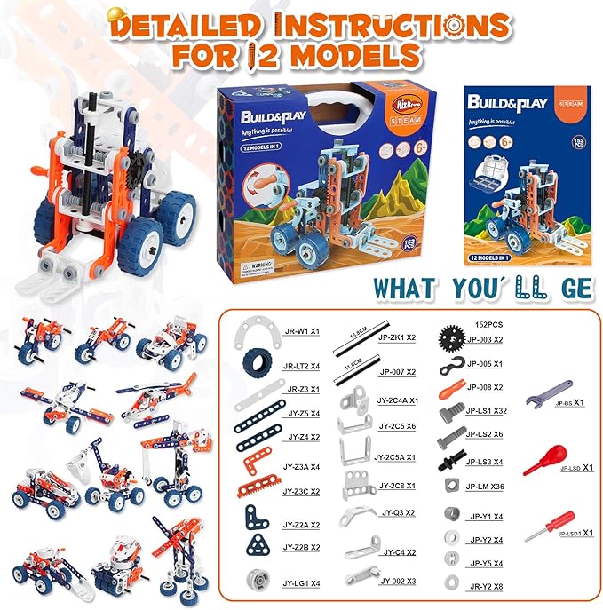 Building Toys for Kids Ages 4-8, 152PCS Toys for Ages 5-7, 12 in 1 Stem Toys for 5 Year Old, Gifts for 6 Year Old Boys, Erector Eets for boys age 8-12