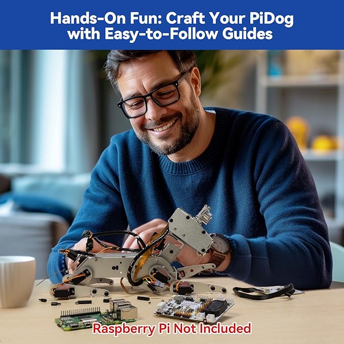 SunFounder PiDog AI Robot Dog Kit for Raspberry Pi 5/4/3B+/Zero 2W, LLMs ChatGPT-4o/Gemini/Grok, Voice&Video Recognition, Python, App Control, Battery, Gyroscope, Camera (RPI NOT Included)