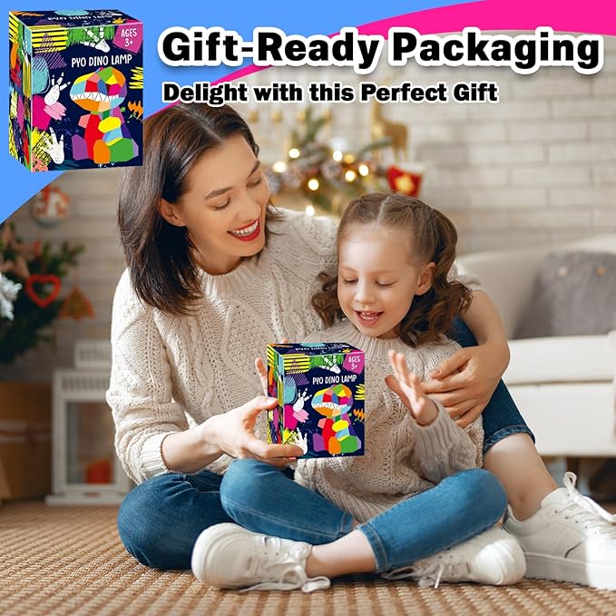 FUNZBO 4.3in Paint Your Own Dinosaur Lamp Kit - Arts and Crafts Supplies Painting Kit for Kids Teens, DIY Night Light Dinosaur Toys for Boys Girls 3 4 5 6 7 8 9 10 11 12 Christmas Birthday Gifts