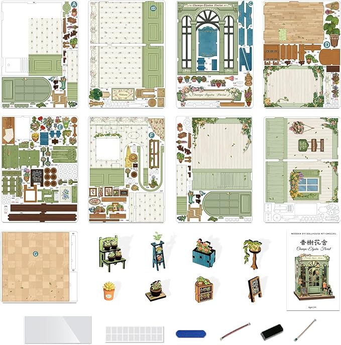 Fsolis Book Nook Kit, DIY Bookshelf Miniature Kit for Adults Tiny House 3D Puzzles Booknook Flower Shop Craft Gifts for Women Teenagers Book Lovers (Champs-Élysées Florist)
