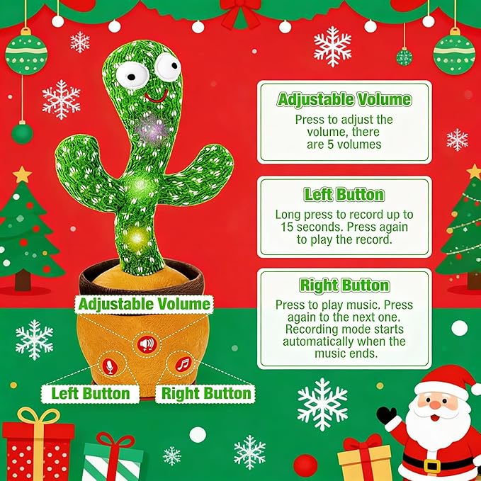 Ayeboovi Dancing Talking Cactus Baby Toys, Interactive Toy Repeating Records What You Say, Volume Adjustable Singing Cactus Toddler Toys with 120 Songs, Stocking Stuffers for Kids