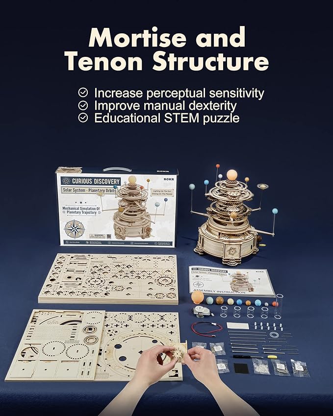 ROKR 3D Wooden Puzzles for Adults-Orrery Solar System Model Kit-Crafts for Adults Teens-Gift for Father's Day