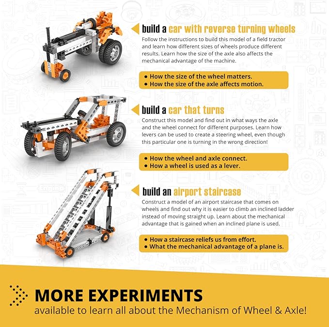 Engino STEM Toys, Mechanics: Wheels, Axles & Inclined Planes, Building Toys for Kids 9+, Fun Educational Set, Gifts for Boys & Girls, Kids Engineering Kit (14 Model Options)