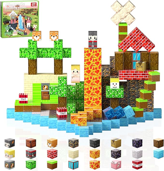 200 PCS Building Blocks, 3D Construction Build Toys, STEM Sensory Building Cubes (Multicolor-200PCS)