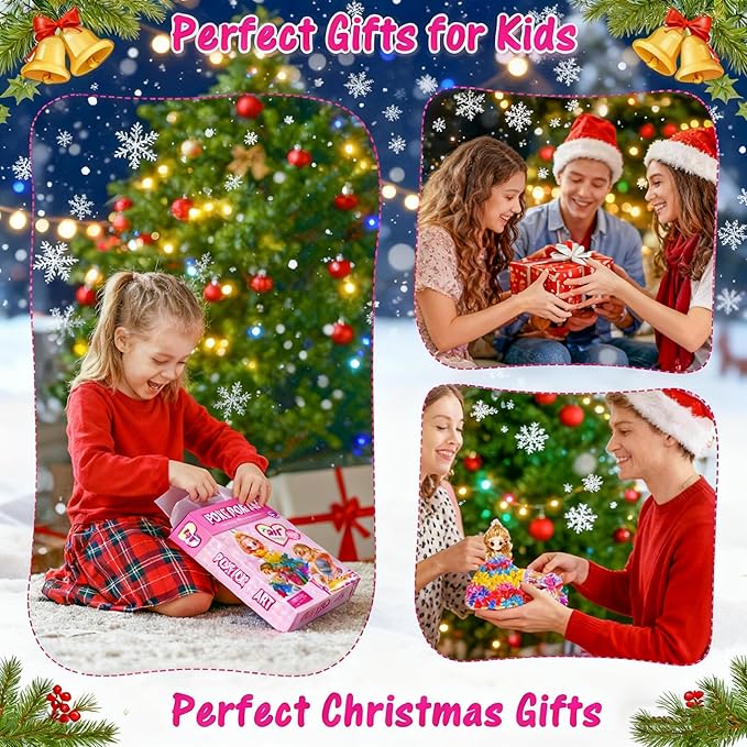 RIEYON Poke Poke Art Kits - Magical Princesses for Kids, 8 Princesses & 1 Flower Arts and Crafts Mess-Free DIY Creative Activity Kits, Birthday Christmas Gifts for Girls & Boys Ages 4 5 6 7 8 9 10