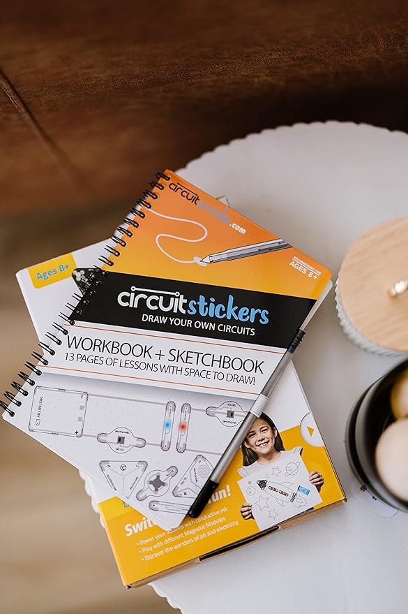 Circuit Scribe Sticker Kit | Circuit Drawing Conductive Ink Pen & 11 Electronic Sticker Modules for Future Inventors | 27 Lessons Workbook | Learning & Education STEM Toy for Ages 8+