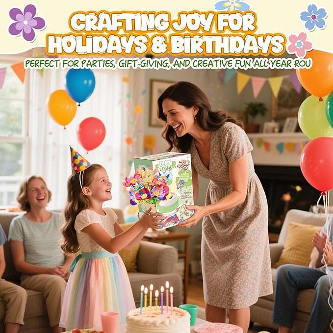 Art Flower Bouquet Craft Kit, DIY Arts & Crafts Flower Toy for Kids, Build Your Own Bouquet, Creative Educational Gift for Toddlers Kids, Christmas Birthday Gift for 4 5 6 7 8+ Year Old Girls and Boys
