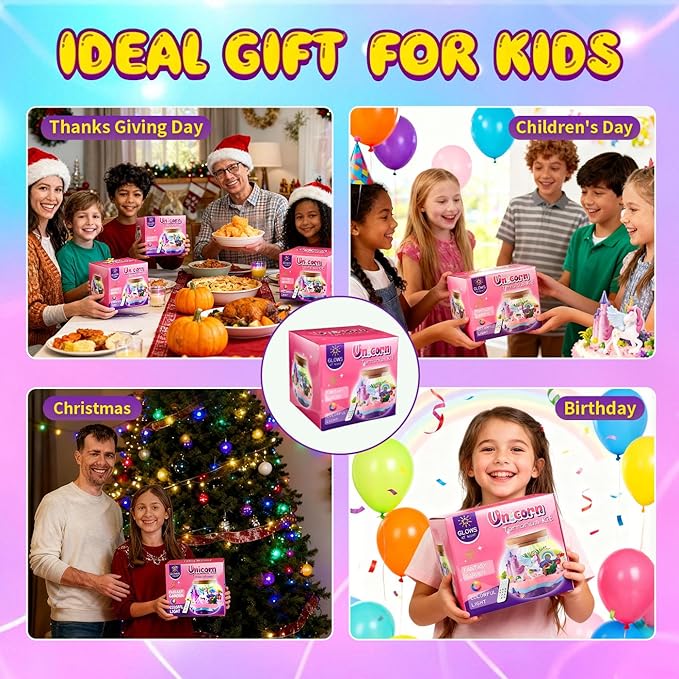 Unicorn Light-Up Terrarium Children's Craft Kit -LED Night Light Decorative Strip Remote Control, Birthday Gift for girls aged 4, 5, 6, 7, 8 - 12 Unicorn Children's Girl Gift, DIY art for children