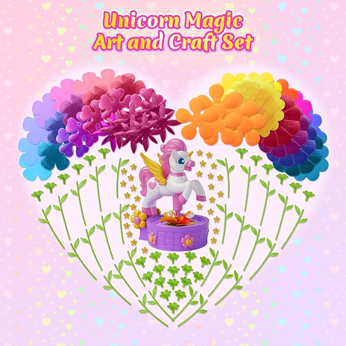 Unicorn Flower Bouquet Toys with Pot, Vase & 2 Flower Bases, Fabric Bouquet Girls Toys, DIY Arts and Crafts for Kids Ages 3-12,Stocking Stuffers Birthday Gifts for 3 4 5 6 7 8 9 10+Year Old Girls