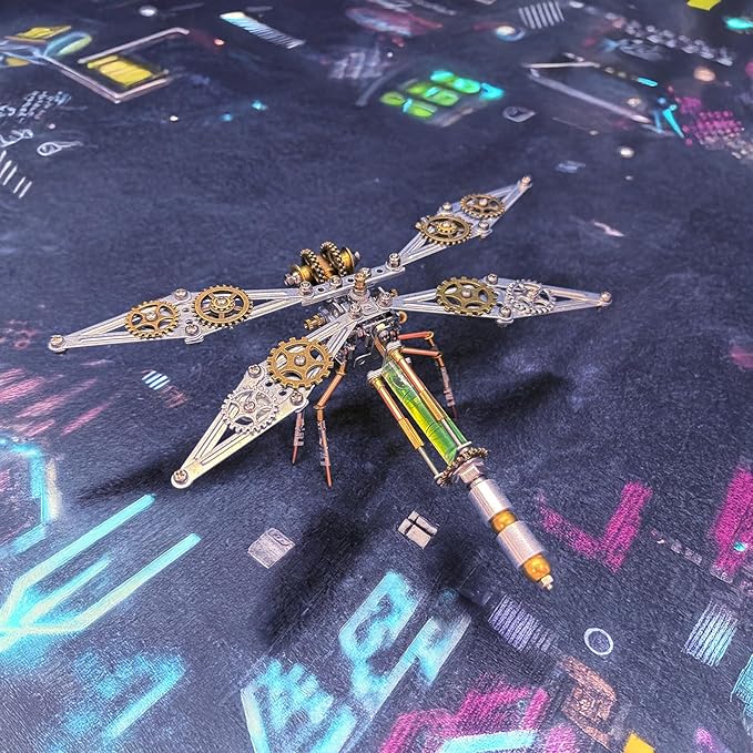 3D Dragonfly Metal Puzzles Insect Model Bug Mechanical Steampunk Sculpture Craft Kits for Adults Gifts for Birthday Funny Christmas(Mechanical Dragonfly D)