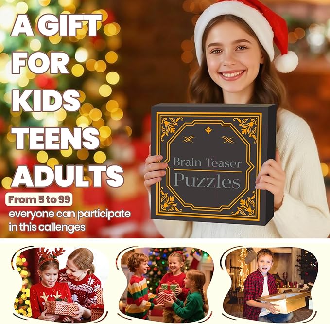 Wooden Brain Teaser Puzzles for Adults - Brain Teaser Puzzles with Wooden Box 3D Puzzle Game Toys for Adults Teens - Unlock Interlocking Puzzle Adult IQ Education Smart Toys