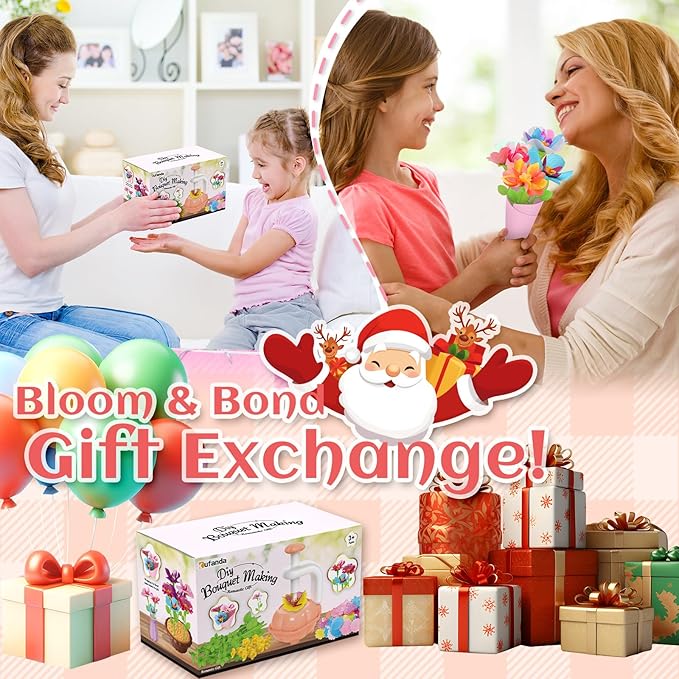 Fabric Flower Bouquets Toys for Toddlers and Girls Ages 3 4 5 6 7 8 9, Arts & Crafts Kit for 4-8 Year Old Kids, Ideal Festive Christmas Gifts for Preschool Girls, Educational Handmade DIY Activity Set