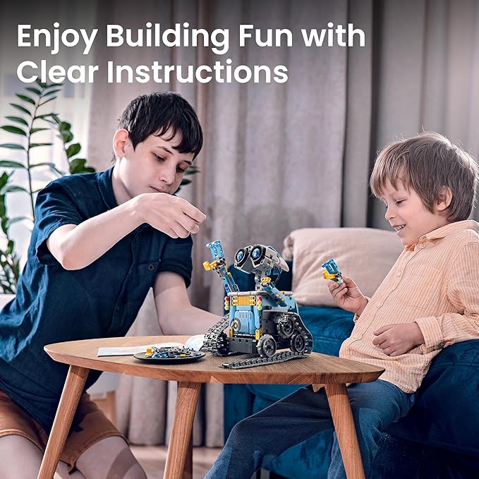Sillbird Robot Building Kit with Remote Control Christmas STEM Gifts for Boys Ages 8-12, Technic Coding Robotic Toys for Kids Birthday, Build 5in1 Models with 488 Pieces - Blue