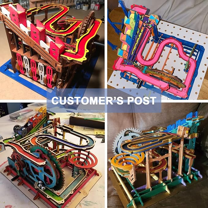 Rowood 3D Puzzles for Adults, Wooden Marblr Run Model Kit, DIY Building Kits for Adults to Build, Craft Gift for Age 14+, Waterwheel Coaster