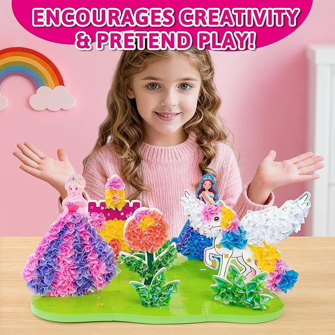 AGENTLAN Poke Art Princess Kit for Kids, DIY Craft Kits with Magical Princesses & Unicorn, Mess-Free Fabric Arts and Crafts, Fun & Easy Kits for Kids, Birthday Gifts for Ages 4 5 6 7 8+