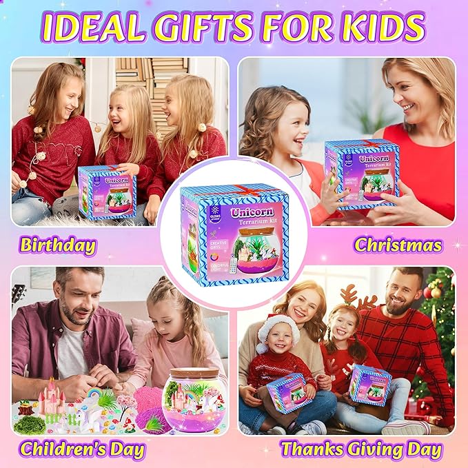 Gifmore Unicorn Terrarium Kit for Kids with LED Night Light & Remote Control, Unicorn Toys & Arts and Crafts for Girls Ages 4-12, Creative Birthday Christmas Gifts for Kids