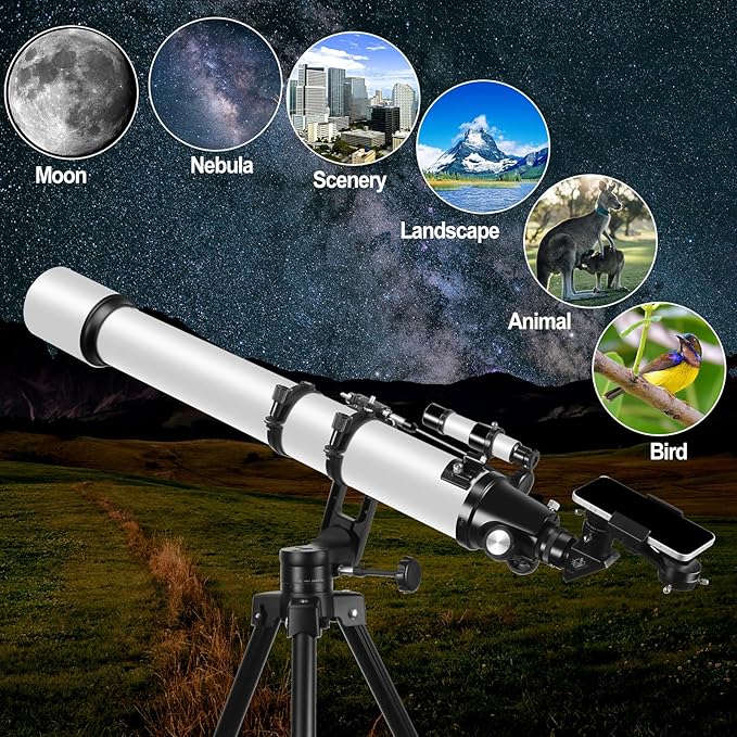 Telescope for Adults High Powered, 90mm Aperture 1000mm Refractor Telescopes for Adults Astronomy Telescopio with High Precision Adjustment, Ultra-Stable Vertisteel AZ Mount Base Tripod, Phone Adapte