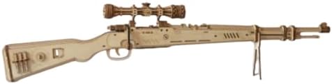 3D Wooden Kar98k Rifle Model Kit, 200+ PCS DIY Steampunk Cowboy Puzzle with Wooden Bullets, Mechanical Assembly Kit for Adults & Teens, Natural Wood Edition by Unknown