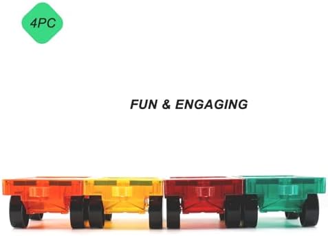 Magnetic Tiles Car Building Kit for Toddlers, 4 PCS Magnet Construction Trucks, STEM Toys for 3-8 Year Old Boys Girls, Educational Vehicle Engineering Set - Image 2