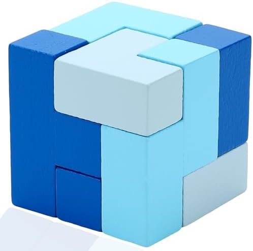 Precision Crafted 7 Piece Wooden Tetromino Cube Puzzle, Screen Free Brain Teaser Logic Game for Kids 6+, Adults, Spatial Reasoning, Focus, Problem Solving and Thoughtful Gifting by SharpBrainZone