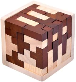 AHYUAN Wooden Brain Teaser Puzzles Cube Stocking Stuffers Wooden Puzzles T-Shaped Jigsaw Logic Puzzle Educational Games Toy for Kids and Adults (Coffee and Natural) by Ahyuan