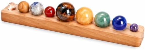 ZENFUN Nine Planets in Solar System with Wooden Stand, Natural Gemstones Sphere Solar System Model Kit, Planet Marbles, Desktop Display & Collection Model, Ideal for Astronomy Enthusiasts by ZENFUN