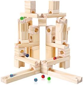 Golden Age Marble Run Toys, 60 Pieces Wooden Classic Ramps Track Building Construction Set for Children Toddler by Unknown