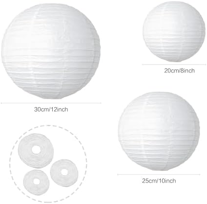 Paper Lanterns Party Decorations White Round Hanging Lanterns Chinese Japanese Paper Lantern Lamp for Bridal Showers Wedding Birthday Home Party Supplies, Set of 6 PCS - Image 2
