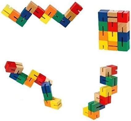 Wooden Twist Cubes, Colorful Mind Game, Stretch, Twist, and Lock Brain Teaser (4 Fidgets) by StarMagic