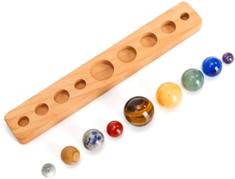 ZENFUN Nine Planets in Solar System with Wooden Stand, Natural Gemstones Sphere Solar System Model Kit, Planet Marbles, Desktop Display & Collection Model, Ideal for Astronomy Enthusiasts - Image 6