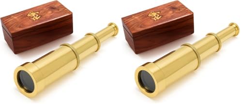 NauticalMart 6 Inch Brass Telescope with Wooden Box for Nautical Collectibles and Pirate Spyglass for Young and Adults, Ideal Decorative Piece for Home or Office (Pack of 2) by NauticalMart