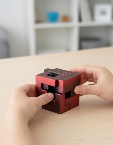 Cubix 3D Interlocking Brain Teaser Puzzle Cube, Reddish Brown Dual Tone, Precision Crafted Logic IQ Challenge, Compact Travel Fidget, Screen Free for Kids Ages 3 Plus - Image 6