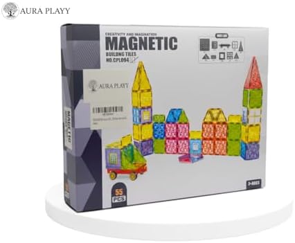 55-Piece Magnetic Tiles Set – Creative 3D STEM Building Toy for Kids - Image 3