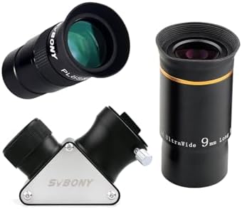 SVBONY Telescope Eyepiece 9mm 66 Degree Bundle with Plossl Eyepiece 40mm 1.25 inches 90 Degree Dielectric Mirror Diagonal，for Astronomical Observations by SVBONY