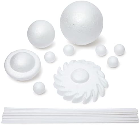 12-Piece 3D Solar System Model Kit - 12 Pcs White Foam Balls & Dowels - DIY Solar System Project & Kids Toys - Foam Planets to Paint & Painting Kit for Science Coloring Fun for Kids by Unknown