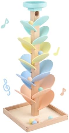 Wooden Marble Run Ball Drop Montessori Toy 4-8 Boys Girls (Height: 20.5") by Receka