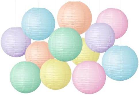 Pastel Paper Lanterns Hanging Lanterns Decorative 12 Pcs Round Macaron Colored Paper Lanterns for Classroom Wedding Birthday Baby Shower Party by ngsiiohun