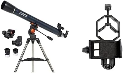 Celestron 21063 AstroMaster 90 AZ Refractor Telescope with Celestron 81035 Basic Smartphone Adapter 1.25" Capture Your Discoveries, Black by Unknown