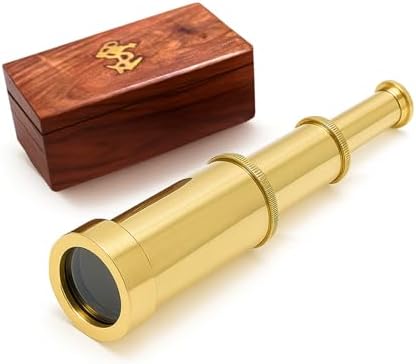 NauticalMart 6 Inch Brass Telescope with Wooden Box for Nautical Collectibles and Pirate Spyglass for Young and Adults, Ideal Decorative Piece for Home or Office by NauticalMart
