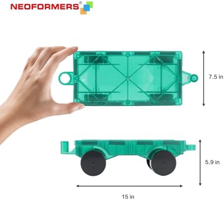 Magnetic Tiles Car Set Truck Kit Toy with Stronger Magnets, Educational Magnet Cars with Re-Enforced Hitch and Long Bed for Girls Boys Toddler Ages 3+ (Green & Yellow) - Image 2