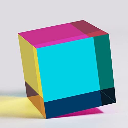 YuanDian CMY Cube - Large, 80mm 3 Inches Colorful Acrylic Prism for Home Decor or Office Desktop Decoration, Educational Science Toys for Kids by YuanDian