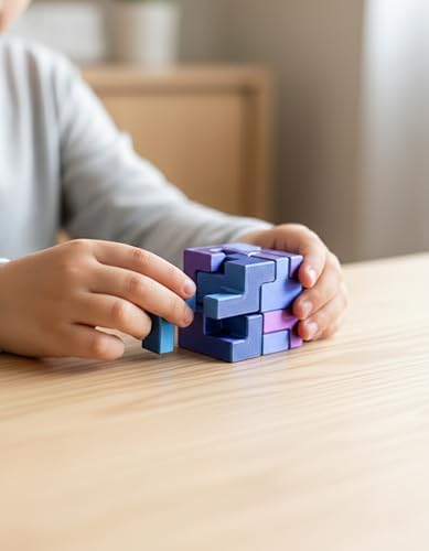 Interlocking Cube Brain Teaser Puzzle for Kids and Adults, Pocket Size 1.77 Inch Dual Color Blue and Purple Logic Challenge, Screen Free Focus Toy and Thoughtful Gift Idea - Image 6