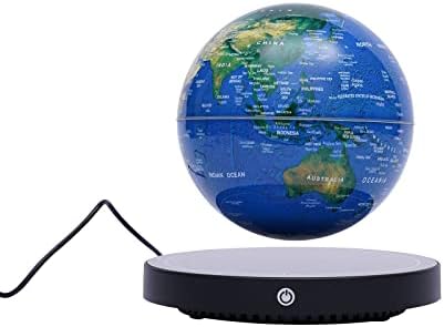 Magnetic Levitation Globe w/Round Base, 6 Inch Rotating Geographic Globe with LED Light, Auto Rotation Suspended Floating World Map Night Light for Table Desk Decor Holiday Gift, Dark Blue by Unknown