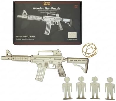 Wooden 3D Puzzle M4 Carbine Model Building Kit – DIY Rubber Band Gun Assembly Set for Adults, Mechanical Model Kit for Hobbyists, Craft Gift for Men Dad Husband by Unknown